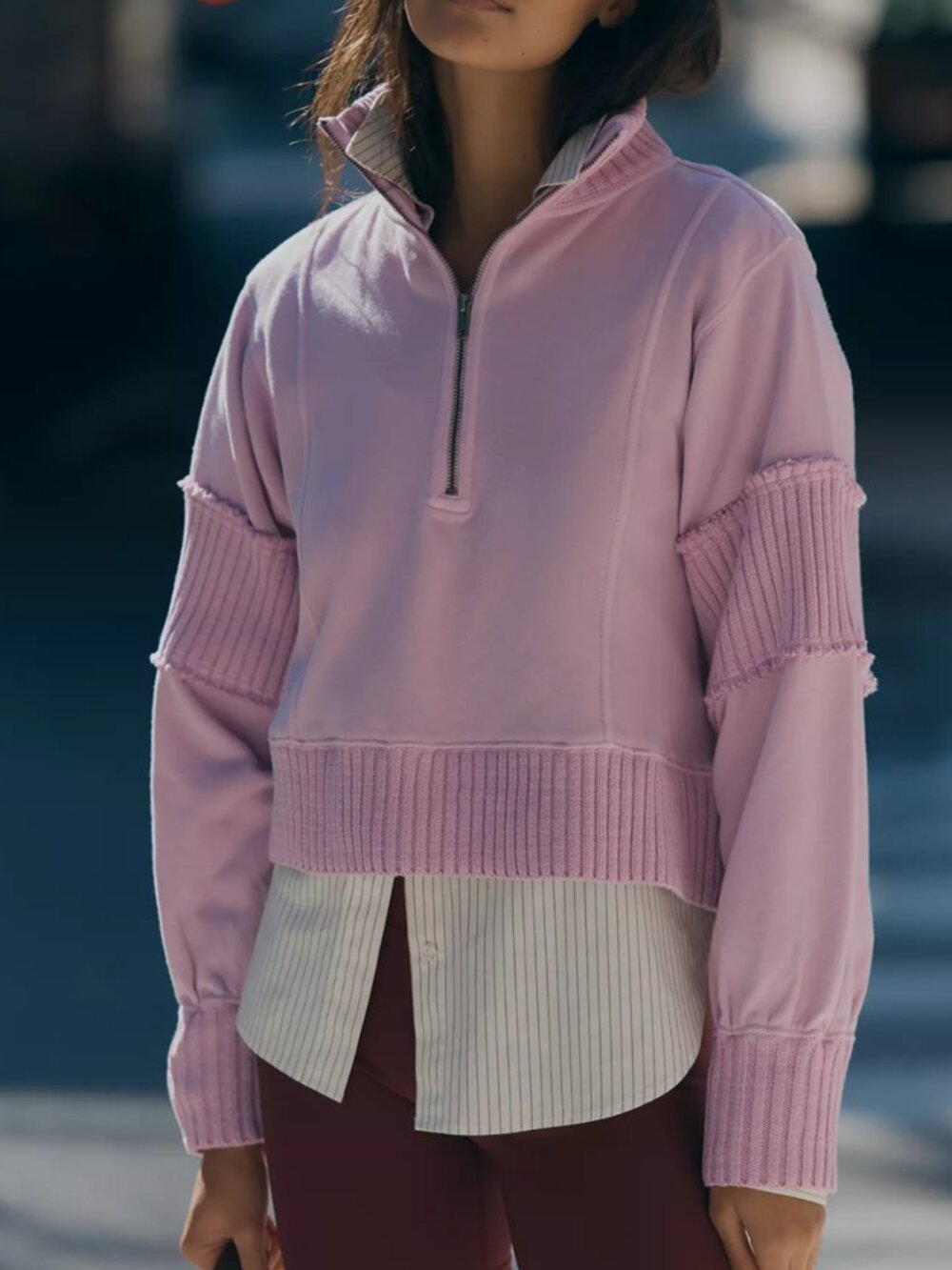 Anthropologie Daily Practice Mock-Neck Half-Zip Pullover Sweater Pink Rose M